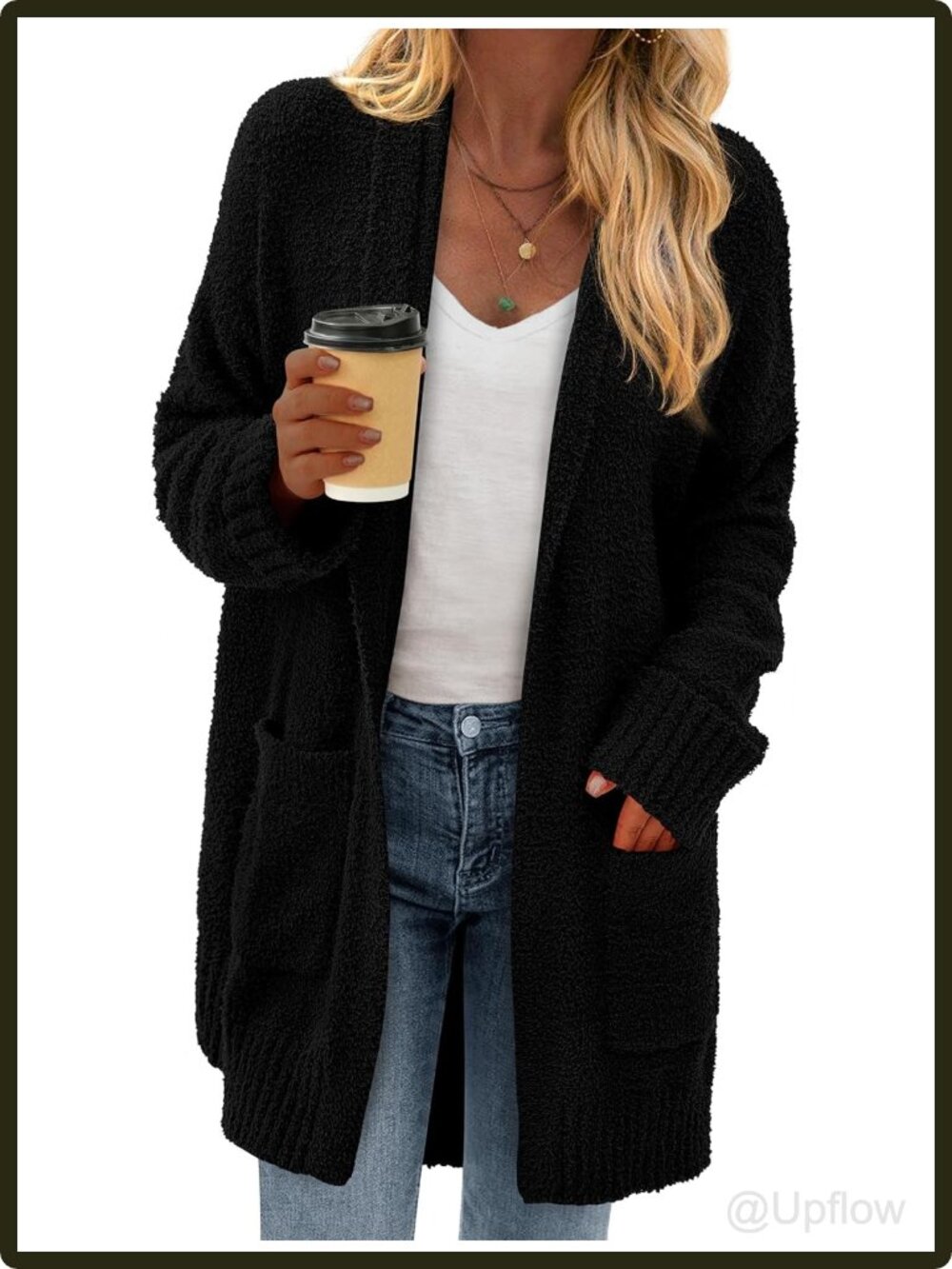 Women's Long Chunky Fuzzy Knit Cardigan Sweater Open Front Oversized
